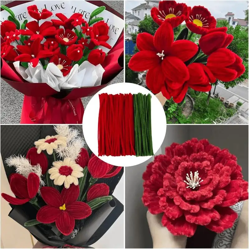 200/300 Peças de Hastes de Chenille 30cm, Limpadores de Canos, Materiais para Artesanato DIY, Brinquedo Educacional de Pelúcia para Crianças, Suprimentos para Criação de Flores Artesanais