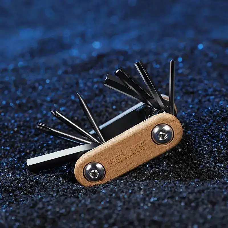 ESLNF Repair Tool 8 In 1 Portable Folding Combination Mini Bike Multitool Wood Bicycle Repair Tool Kit
