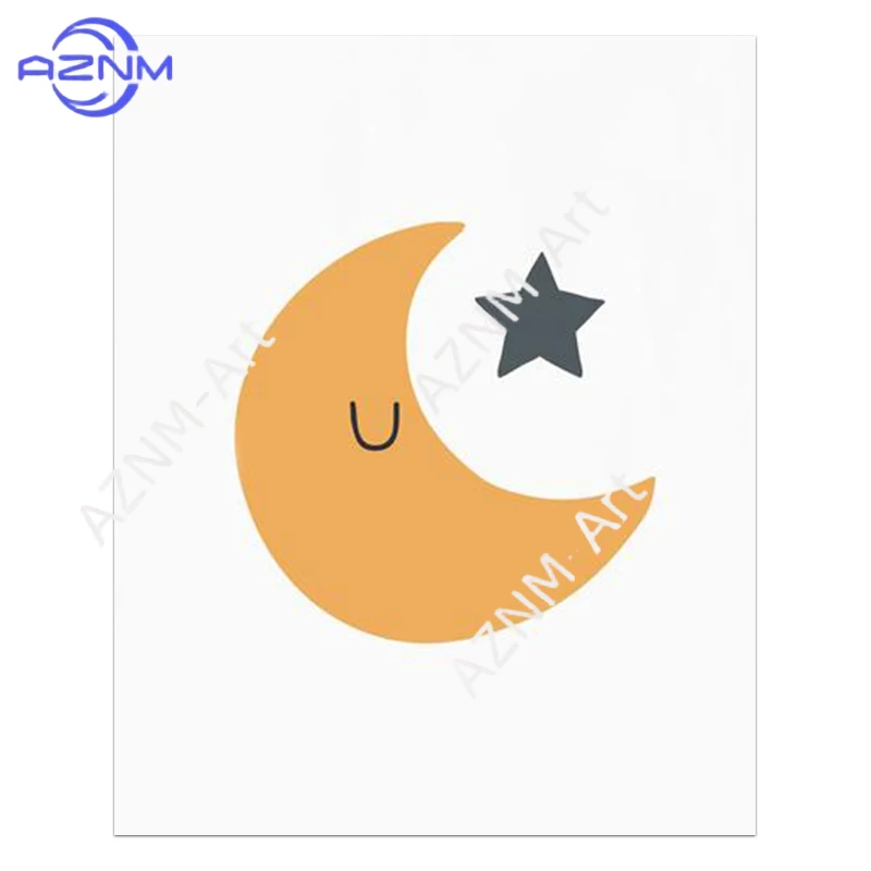 1Pc/6Pcs Cartoon Anima Sun Stars Posters and Prints Moon Rainbow Canvas Prints Kids Room Wall Art Decoration Children's Room Art