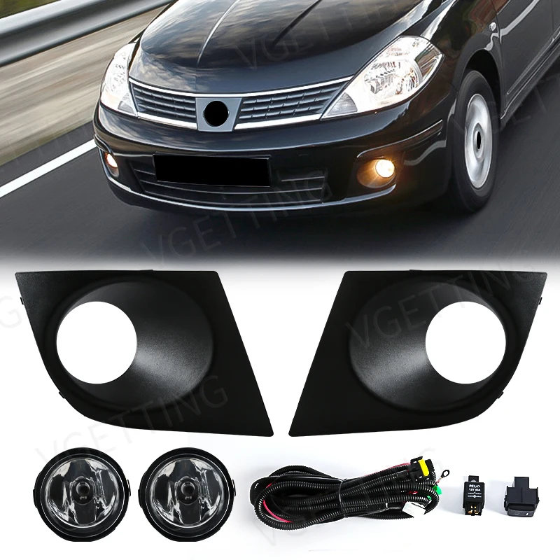 Fog Light For Nissan Tiida 2007 2008 2009 2010 2011 LED Fog Lamp Headlights Cover Hood Frame Car Accessories Left Right 12V