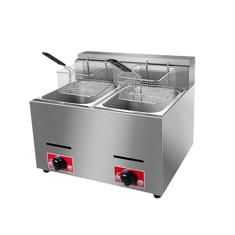 

Thickened stainless steel gas fryer, commercial single-cylinder sieve double-cylinder sieve fryer, commercial fried chicken and