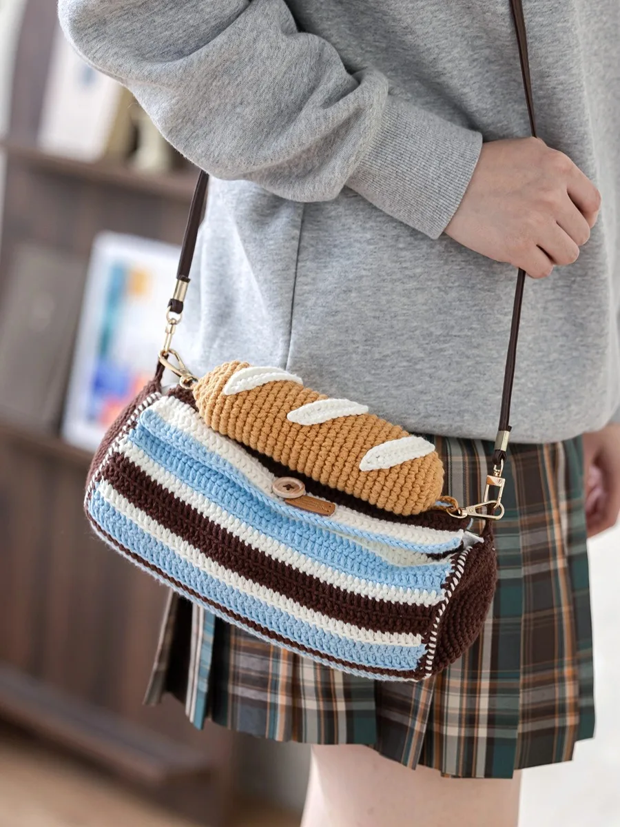 

Handcrafted Sea Salt Cheese Stripe Bag Yarn Material Kit Cotton Yarn Hand Knitting DIY Craft Bag Making Supplies from China