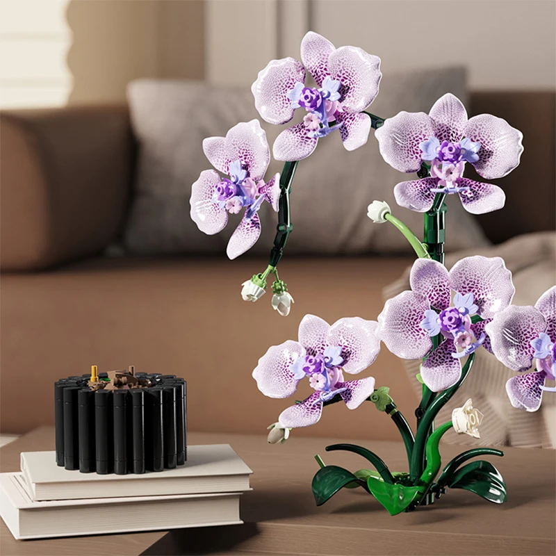 Kreativer Orchideen-Blumenstrauß, Blumen im Topf, Bausteine, unsterbliche Blume, Heim- und Schreibtischpflanzen-Dekoration, zusammenbaubares Baustein-Spielzeug, Geschenk für Teenager. – Detail 19
