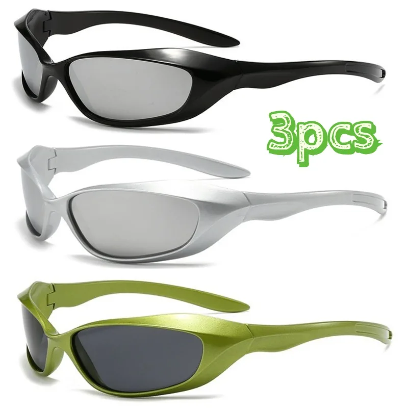 

3Pcs Unisex Futuristic Punk Sunglasses, Y2K Hip Hop Style for Streetwear Beach Party Outdoor Cycling
