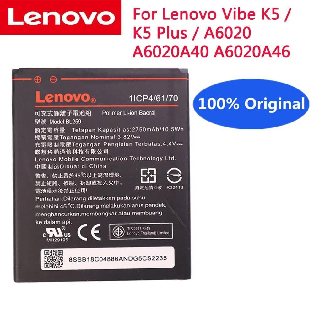 

New 100% Original BL 259 Tested 3.82V 2750mAh BL259 For Lenovo Vibe K5 / K5 Plus / A6020 A6020A40 A6020A46 Battery Bateria