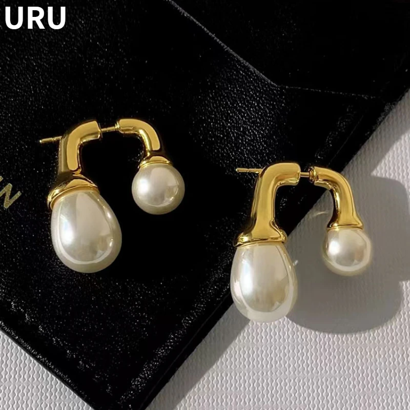 Trendy Jewelry Back Frond Gold Color Stud Earrings Eelegant Temperament Hot Sale Simulated Pearl Earrings For Women Girl Gift