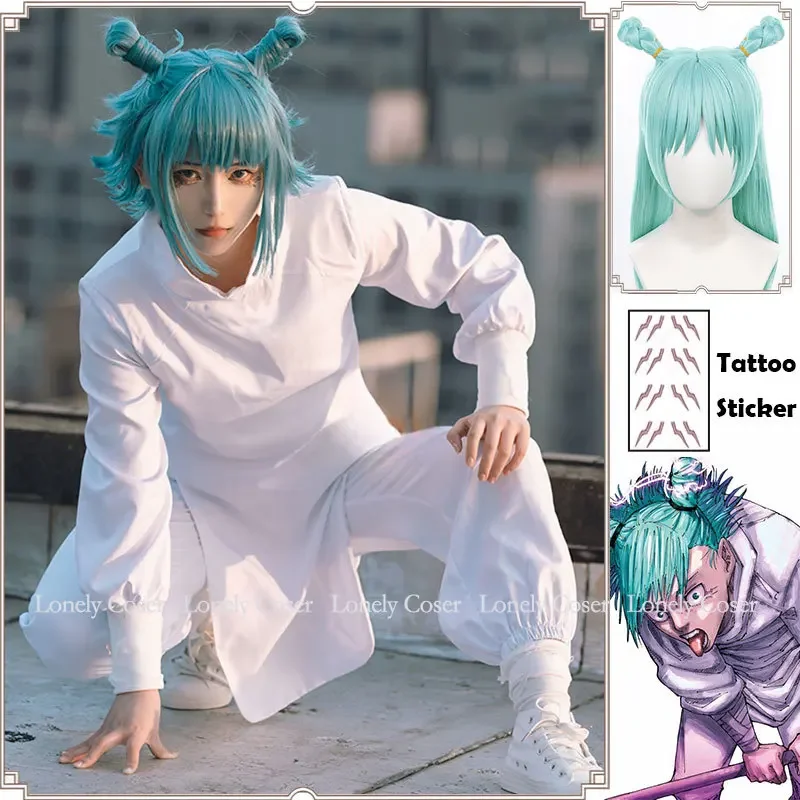 Hajime Kashimo Cosplay Costume Anime Jujutsu Kaisen Season 2 Wig Tattoo Sticker The God of Lightning White Uniform Halloween