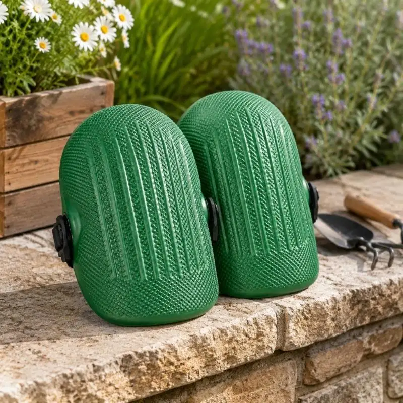652F Molded Knee Pads with Vertical Grooves and Side Buckles for Construction, Gardening, Yard Work, and Kneeling Tasks
