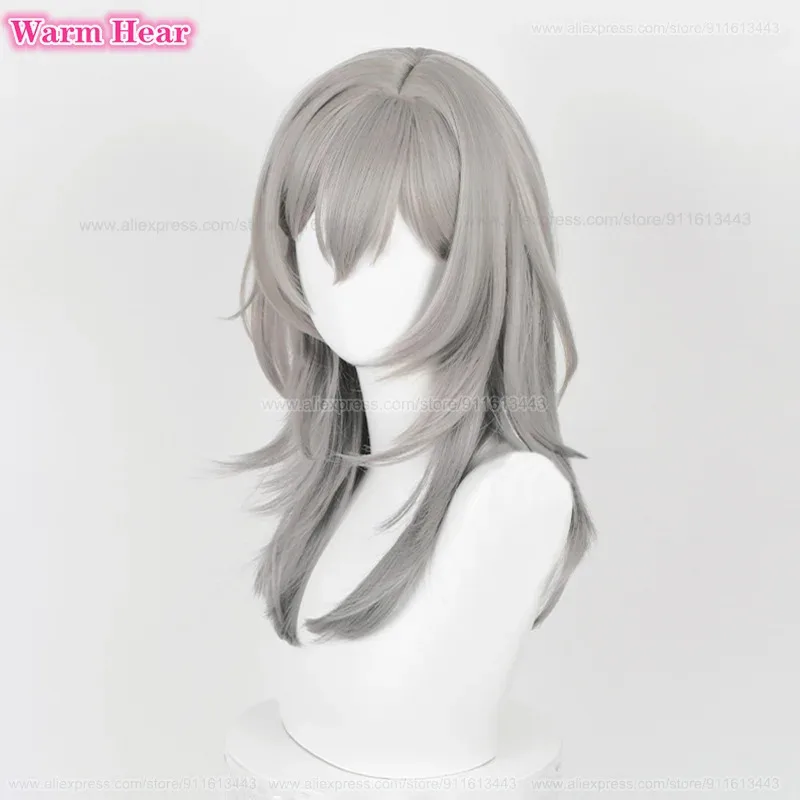 Gioco HSR Trailblazer Capelli sintetici Unisex 36 cm/52 cm Grigio sfumato Cosplay Anime Parrucche di Halloween resistenti al calore + Un berretto per parrucca