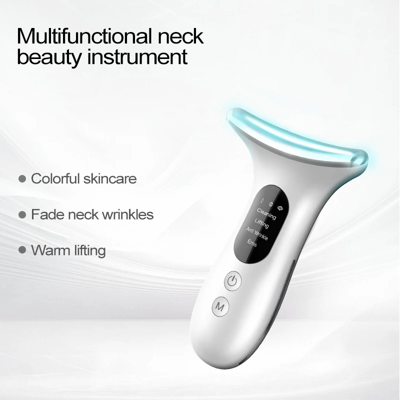 Beauty home use face lifting massager EMS led photon vibration electric neck massager