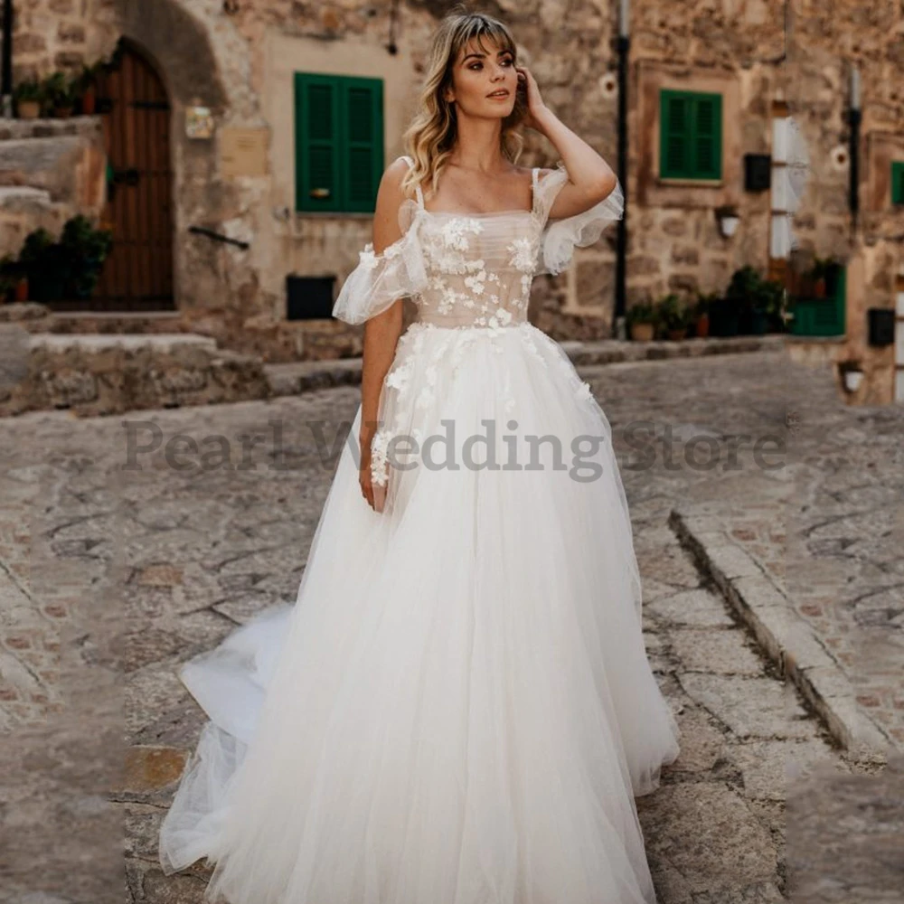 Splendido abito da sposa classico Sling maniche scese Applique di alta qualità Boho romantico mare sposa abiti da sposa Multi Size