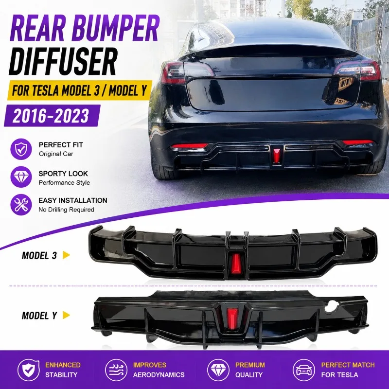 Rear Bumper Diffuser For Tesla Model 3 Model Y 2016-2023 Performance Style Rear Splitter Spoiler Lip Body Kit Tuning Accessories