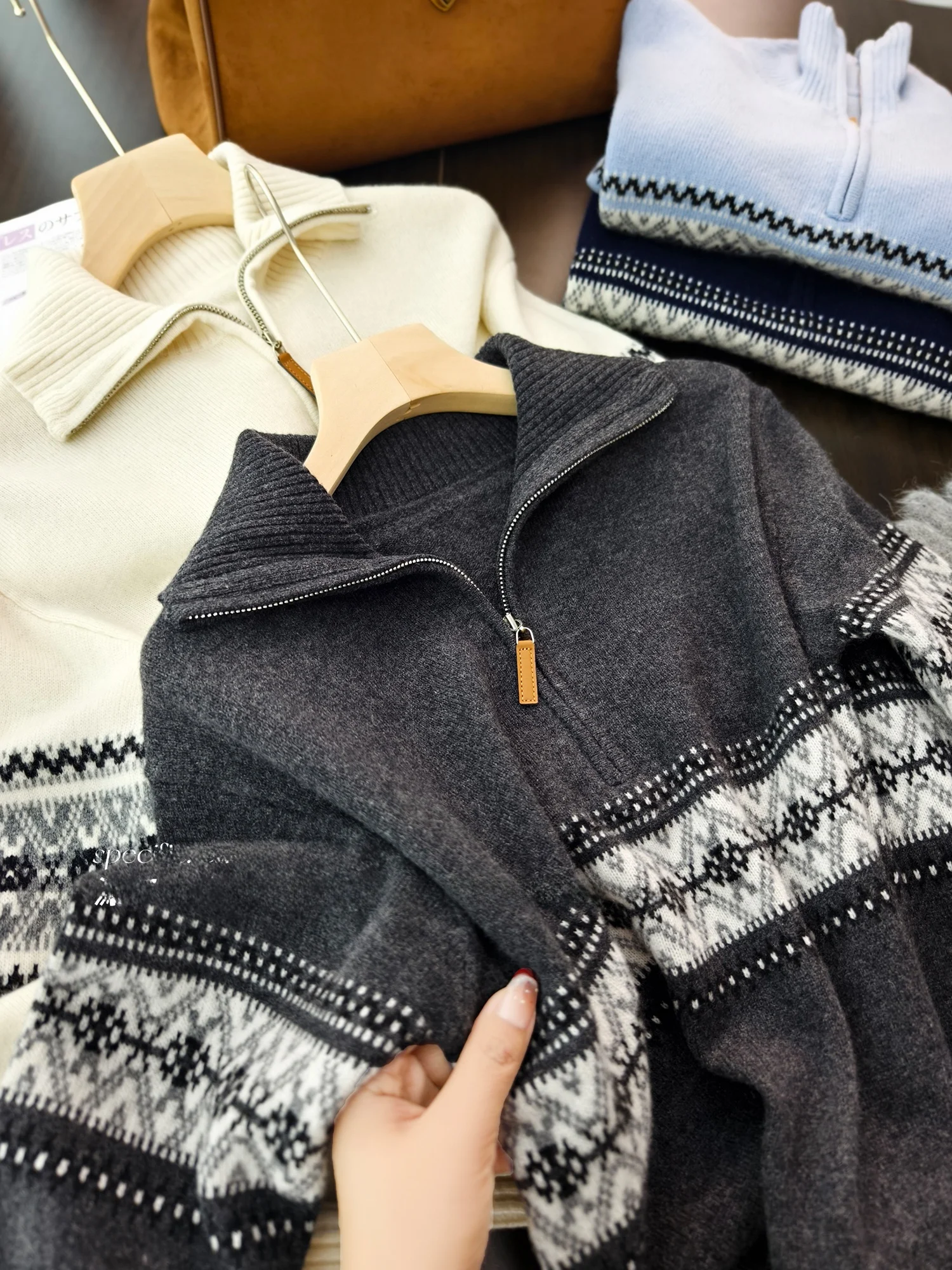 

Women's Woolen Knitwear f Zipper Casual Sle Soft Winter Sweater Versatile Floral Patterned Casual Loose Fit Long Sve