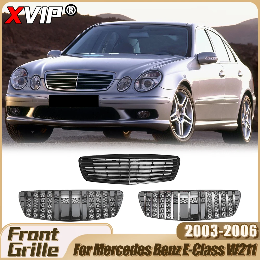 

XVIP Glossy Black AMG Style Bumper Grille For Mercedes Benz E W211 E320 E350 2003-06 Chrome Silver GTR Style Racing Grilles Mesh