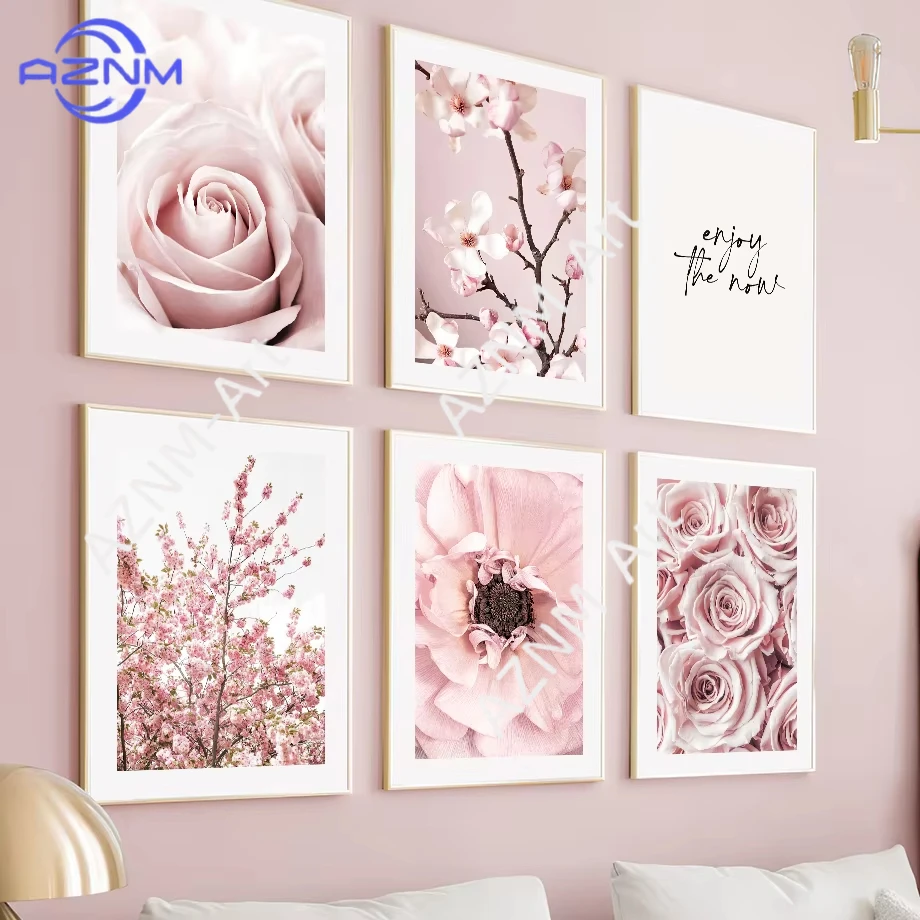1pc Pink Ballet Cherry Blossom Rose Peony Flower Canvas Painting Posters And Prints Wall Art Picture For Living Room Home Decor