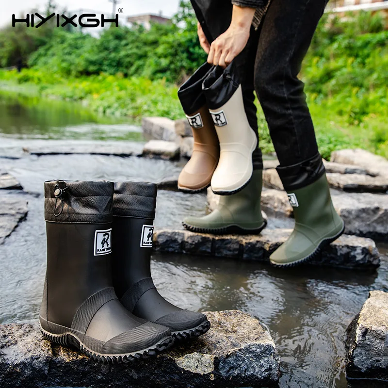 Men's Women High-End Rain Boots Closed Rainproof and Waterproof Mid Calf Length Non-Slip Drawstring Rubber Boots Big Size 36-51 view 2
