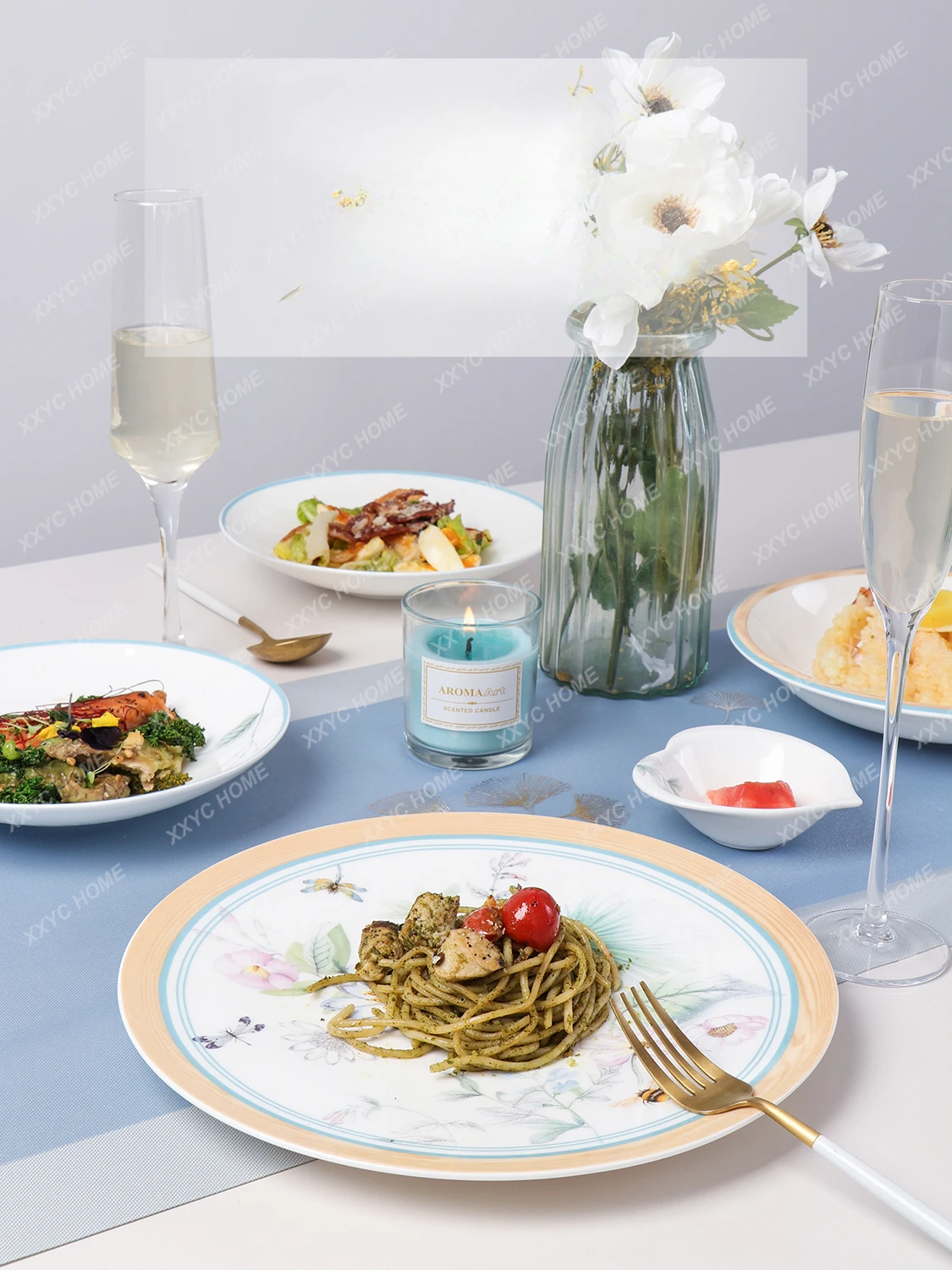 Bone China Tableware Suit Light Luxury Housewarming Household High-End Bowl and Chopsticks Bowl and Plate Chinese Ceramic