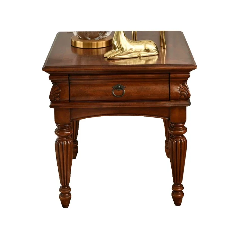 

American sofa edge, solid wood living room retro overall side cabinet, small coffee table European style