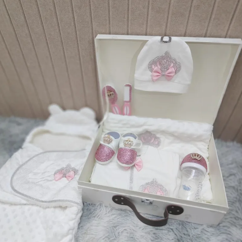 Ins Handmade Baby Swaddle Set Newbaby Gift Onesie Climbing Clothes High-end Gift Box Set Custom Newborn Baptism Clothes