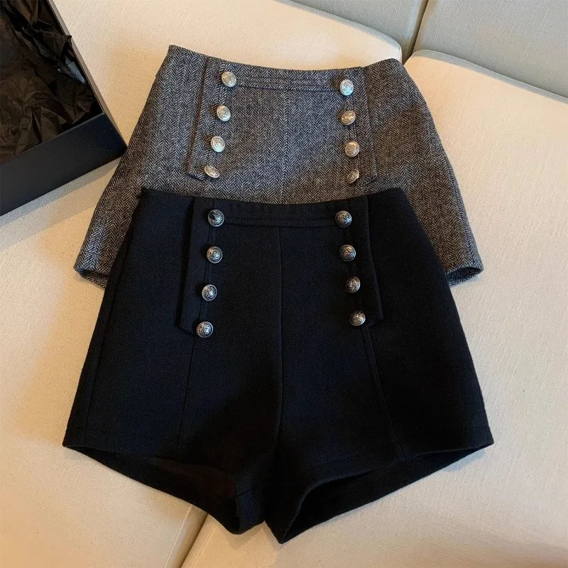 High Waist Plaid Wide Leg Pants Women's Autumn Winter New Style Double Button Fashionable Boot Cut Trousers TT891