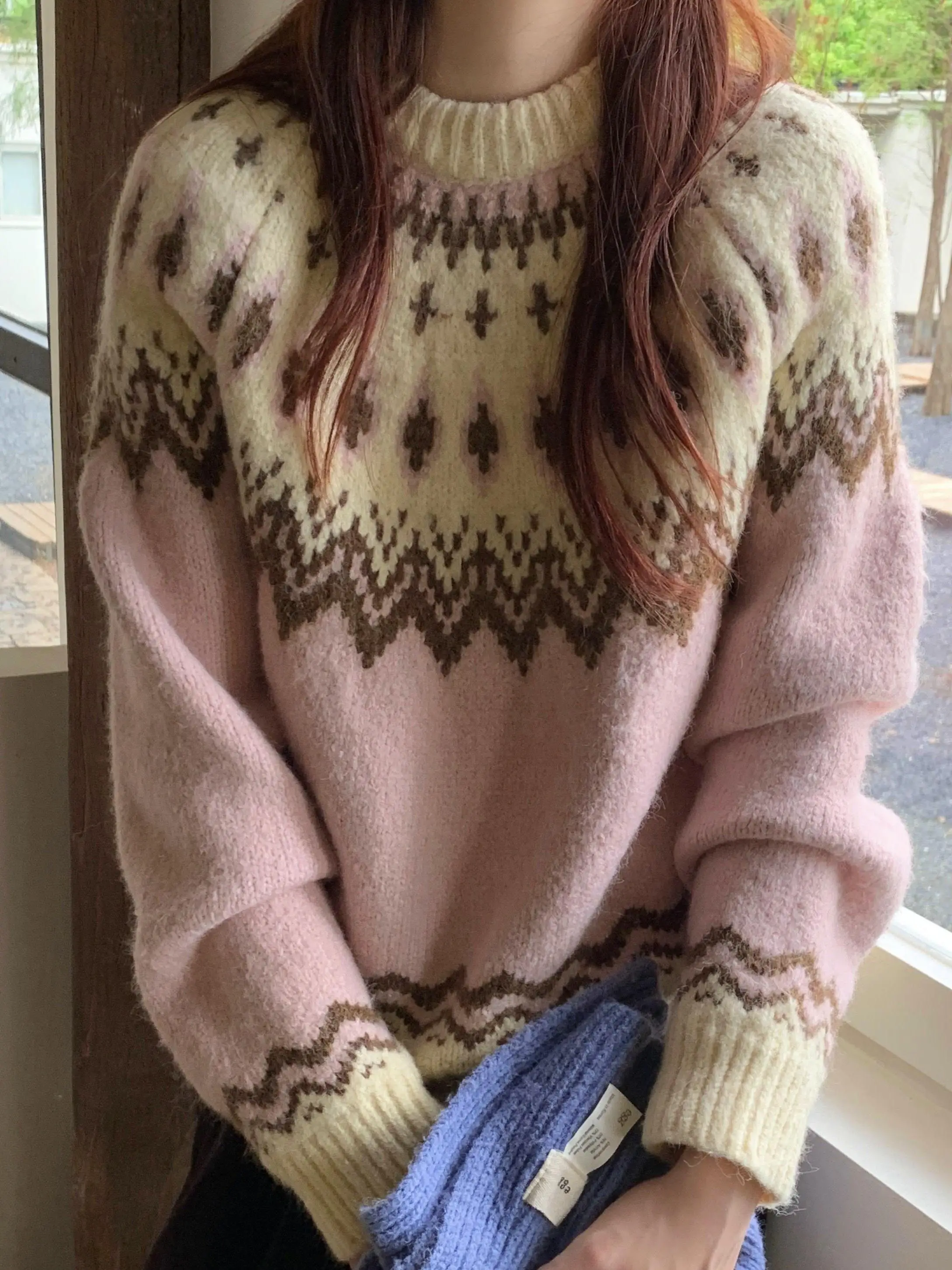 

Ultra Soft Knitted Sweater Women's Loose Fit Autumn Winter Pink Tassel Flower Design Warm Thiened Long Sve round Ne Top