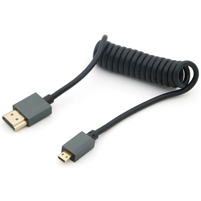 Portable Lightweight 8K UHD Cable Mini-HD Micro-HD Stretch Spring Curl Flexible HD2.1 Cord for PC Tablet Camera Monitor HDTV