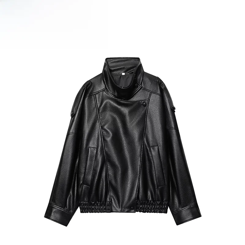 

Faionable Versatile PU Leather Jaet Women's Outerwear Autumn 2025 Design Classic Length Polyester Fabric Mid-aged Suitable