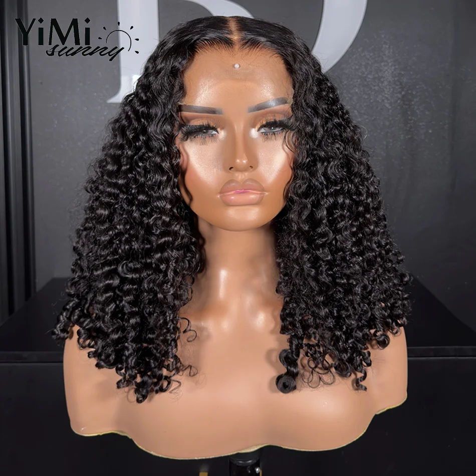 3C 4A Burmese Curly Lace Front Human Hair Wigs For Women Remy Mongolian 4x4 Lace Closure Wig Pre-Plucked Bleached Knot Yimisunny