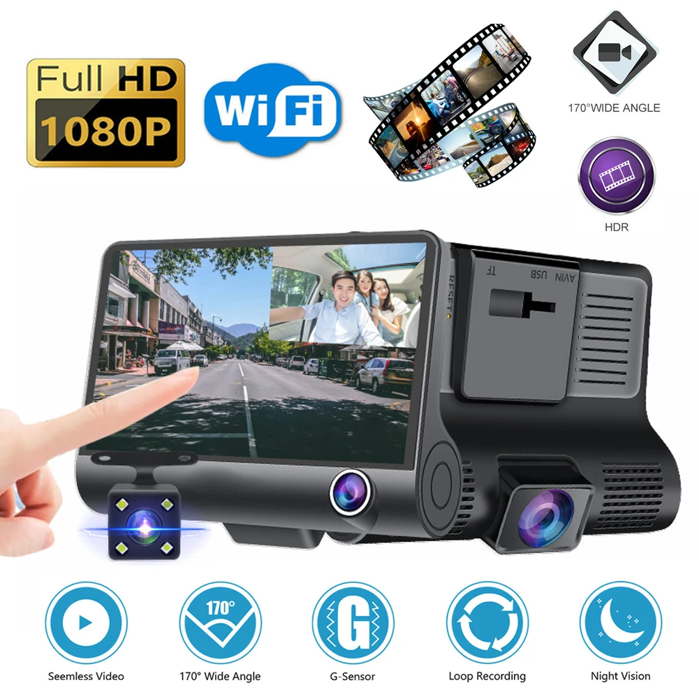 1080P Dash Cam 3 Channel Front Inside Rear Camera Recorder 4