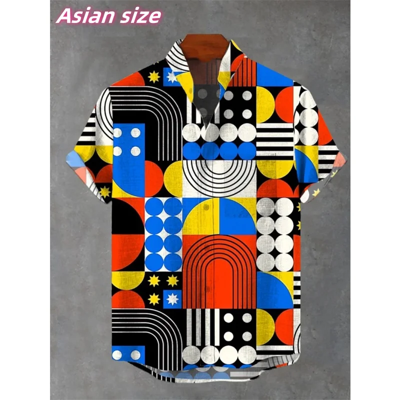Chemise hawaïenne à manches courtes pour hommes, motif géométrique coloré, graphique d'amour, chat, chien, imprimé en 3D, chemises Aloha amples, chemisier à revers, été