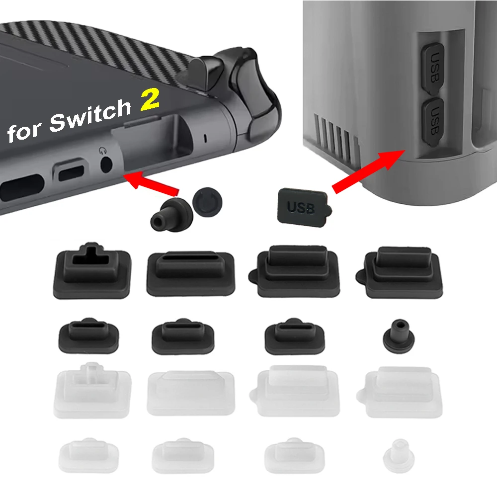

8-16 шт. противопыльная заглушка для Nintendo Switch 2, силиконовая защитная крышка для порта зарядки HDMI типа C, крышка для зарядного устройства, док-станции для игровой консоли
