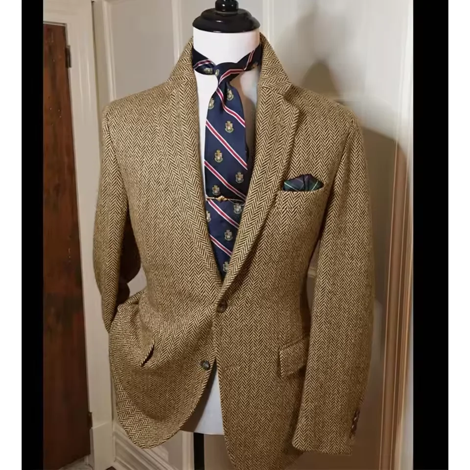 남성용 블레이저 헤링본 싱글 브레스티드 캐주얼 수트 슬림 편안한 칼라 아우터웨어 코트 바지 통기성 비즈니스 핫 세일