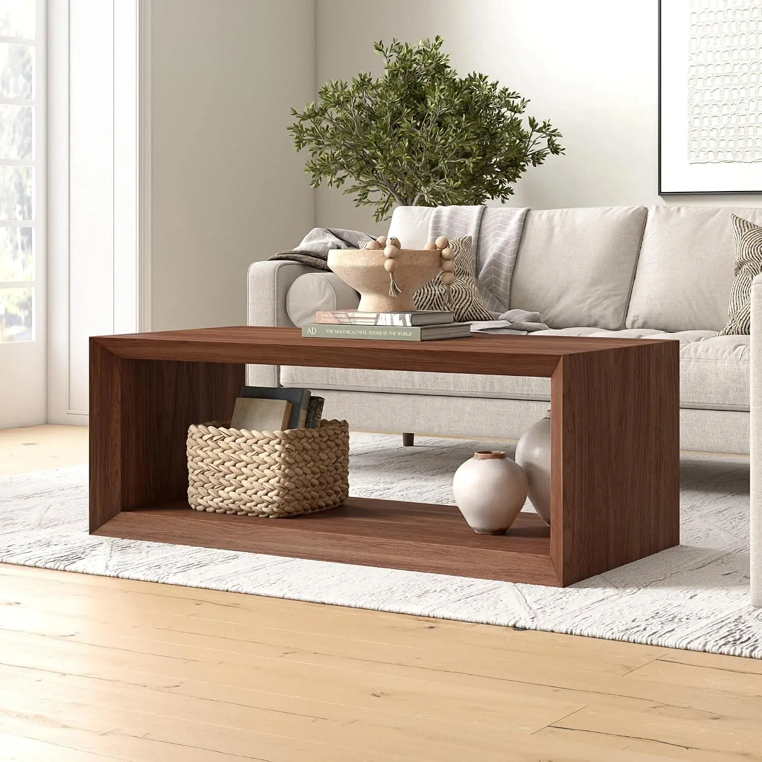 Modern Coffee Table Walnut Finish Living Room 48 Inch, Customized