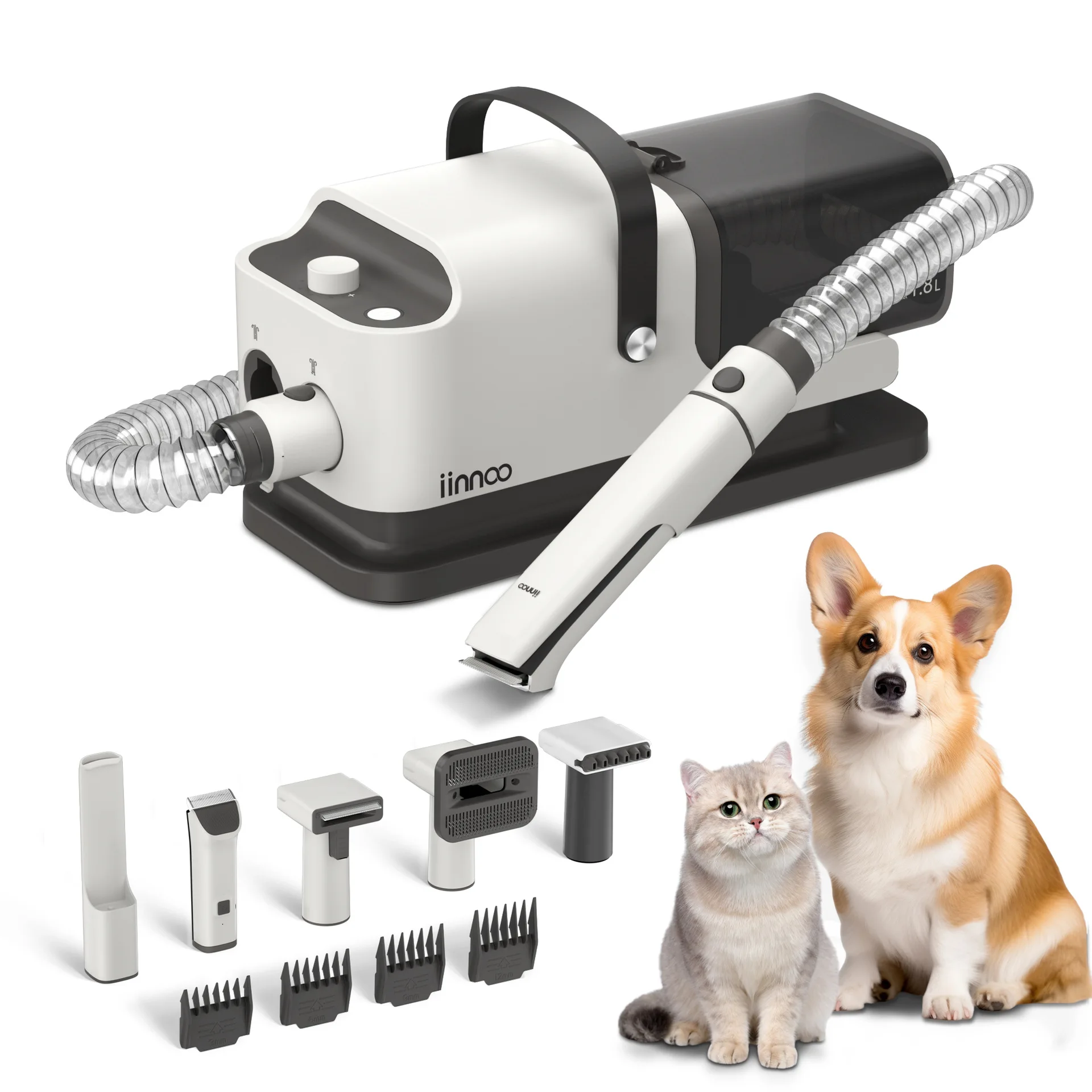 New 5-in-1 Pet Grooming Vacuum - Multi-functional Blower & Trimmer - Quiet & Powerful for Dogs and Cats