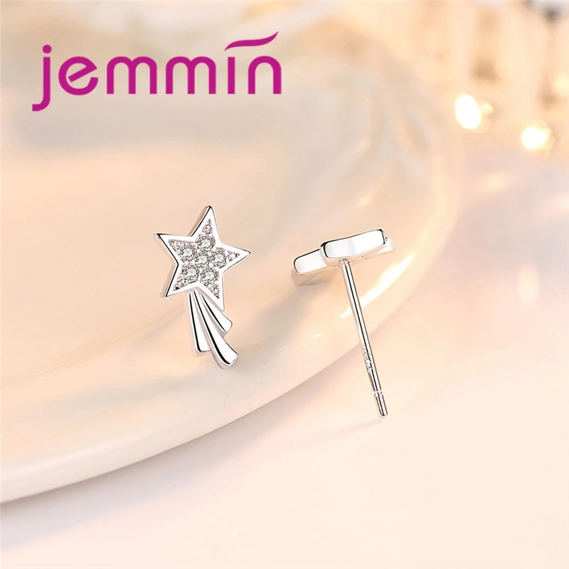 Noble Symbol 925 Sterling Silver  Meteor Star Shape Stud Earrings Essential Accessories for Ladies' Vacation Popular Gift