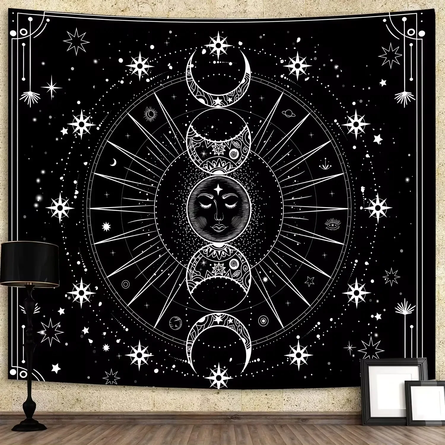 

1 Piece Of 75x58CM Psychedelic Sun And Moon Constellation Tapestry Bedroom Decoration Black And White Pattern Wall Hanging