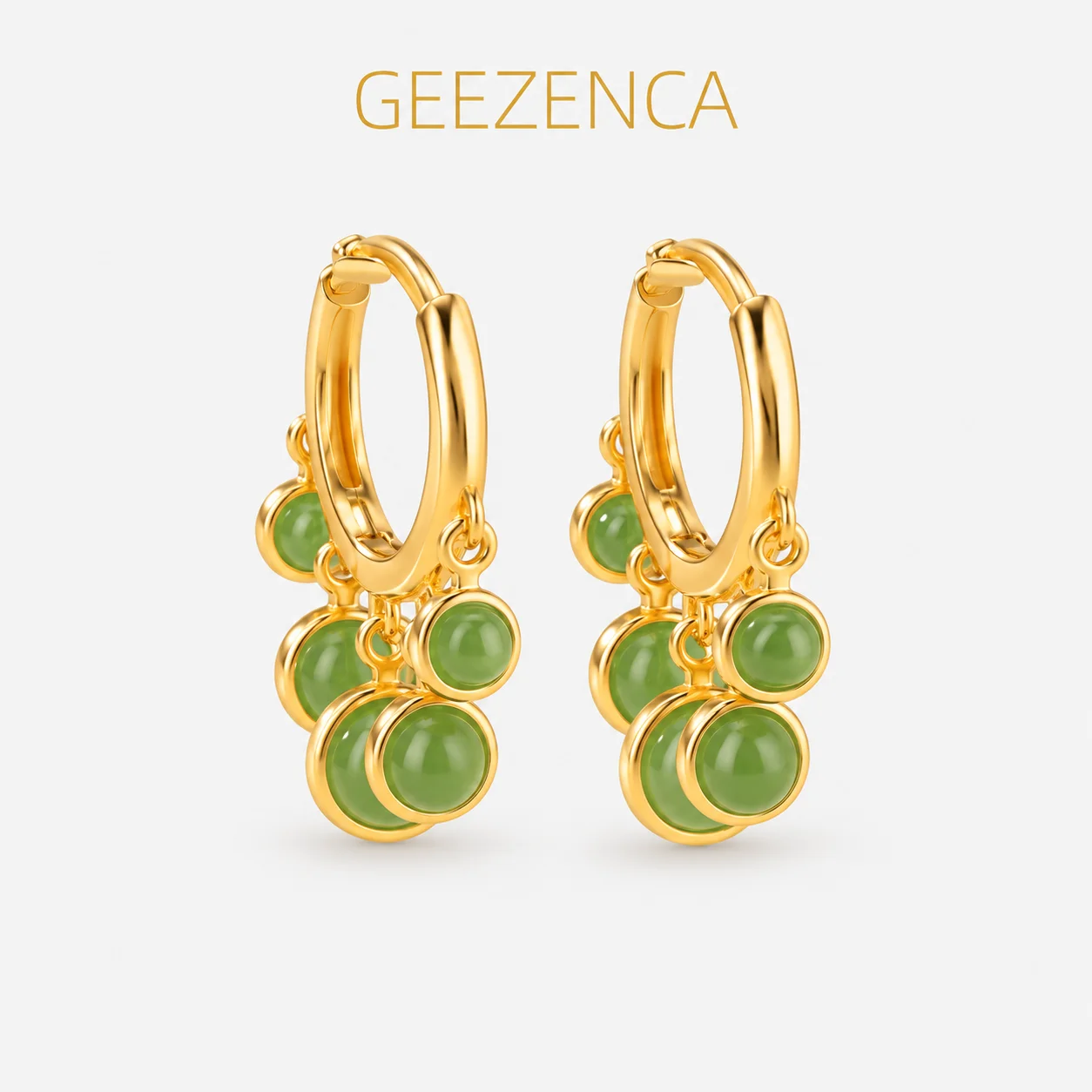 GEEZENCA Natural Jasper 925 Sterling Silver 18K Gold Hoop Earrings For Women Green Jade Minimalism Chic  Earring 2024 New Gift