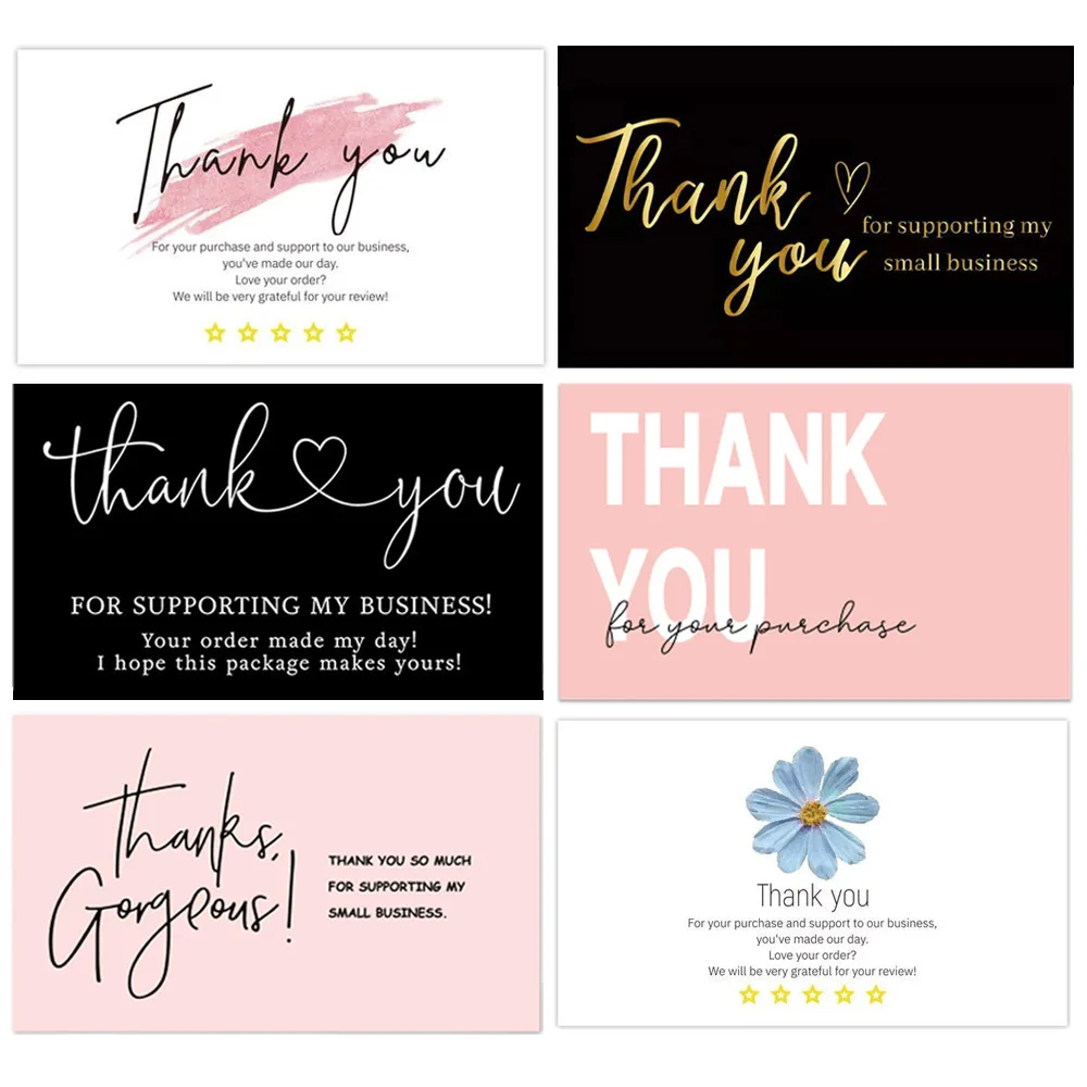 

50pcs Thank You for Supporting My Small Business Card Thanks Greeting Card Appreciation Cardstock for Sellers Gift Decor 5.4*9cm