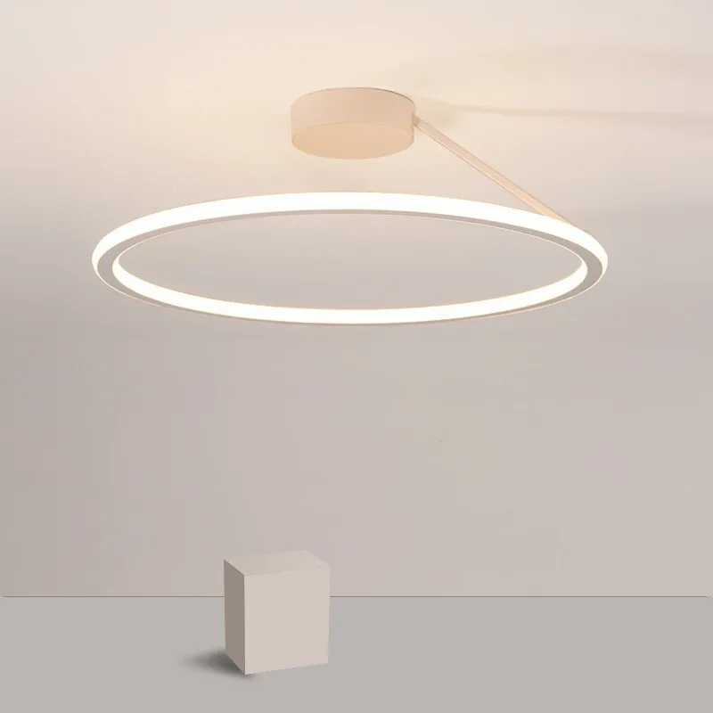 Modern Simple Circle Led Ceiling Chandelier Round Ring Aluminum Dimmable Bedroom Lamp Lighting Study Room Gloss Lighting