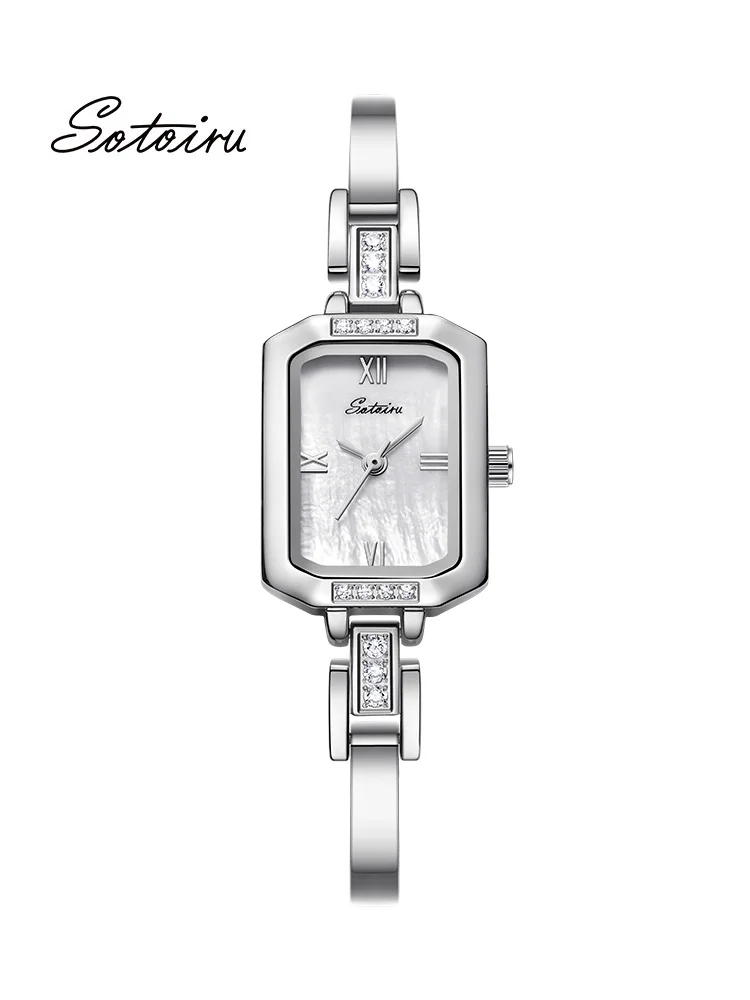 SOTOIRUNew Quartz Watches For Women Elegant Silver Square Wristwatch Minimalist Design Christmas Gifts For Ladies часы женские