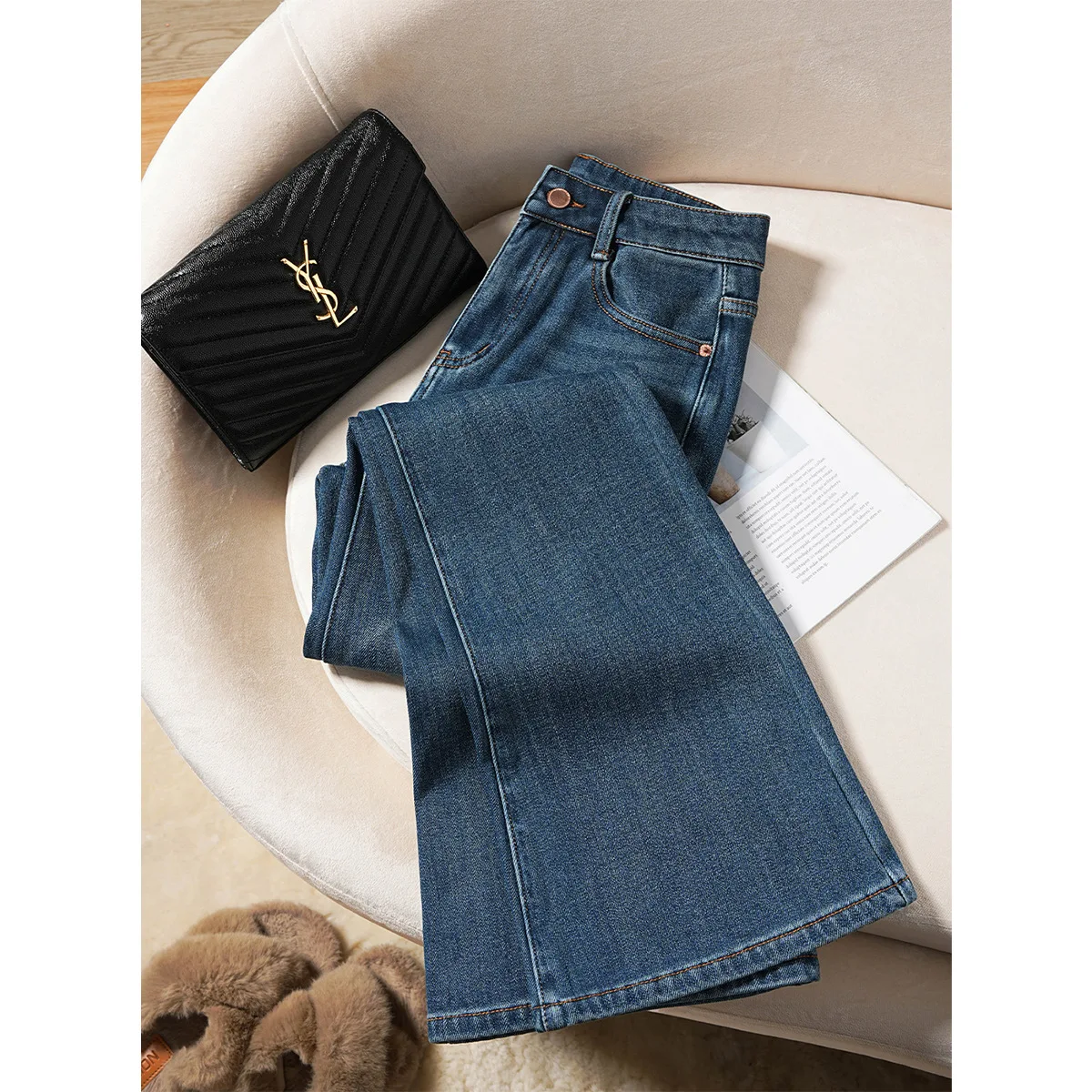 

Women's High Waist Flared Jeans Four-Way Stretch Denim Pants Lengthening Leg Effect Casual Cotton Blend All-Season Wear
