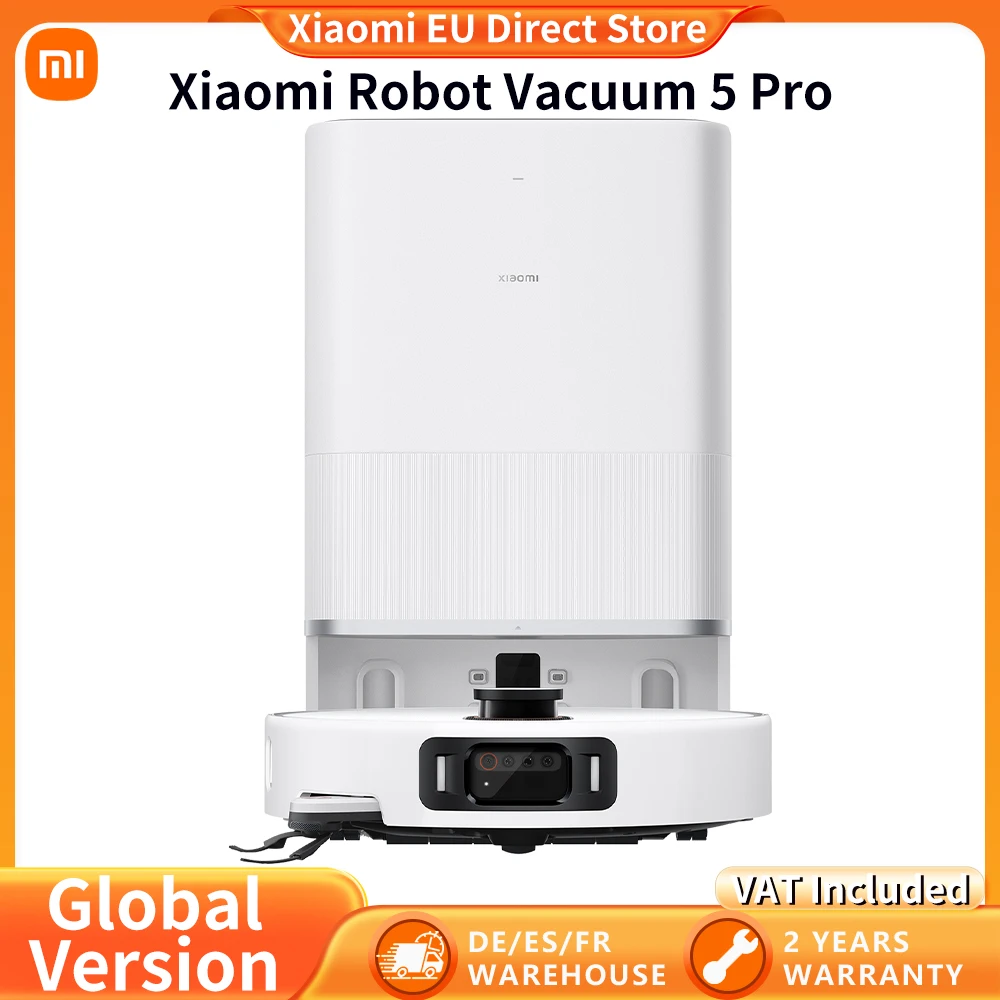Versione Globale Xiaomi Robot Vacuum 5 Pro, Aspirazione 20000Pa, Aspirapolvere Anti-groviglio Senza Problemi, Stazione Base Autopulente, Mop Estensibile e Spazzola Laterale, Controllo Intelligente