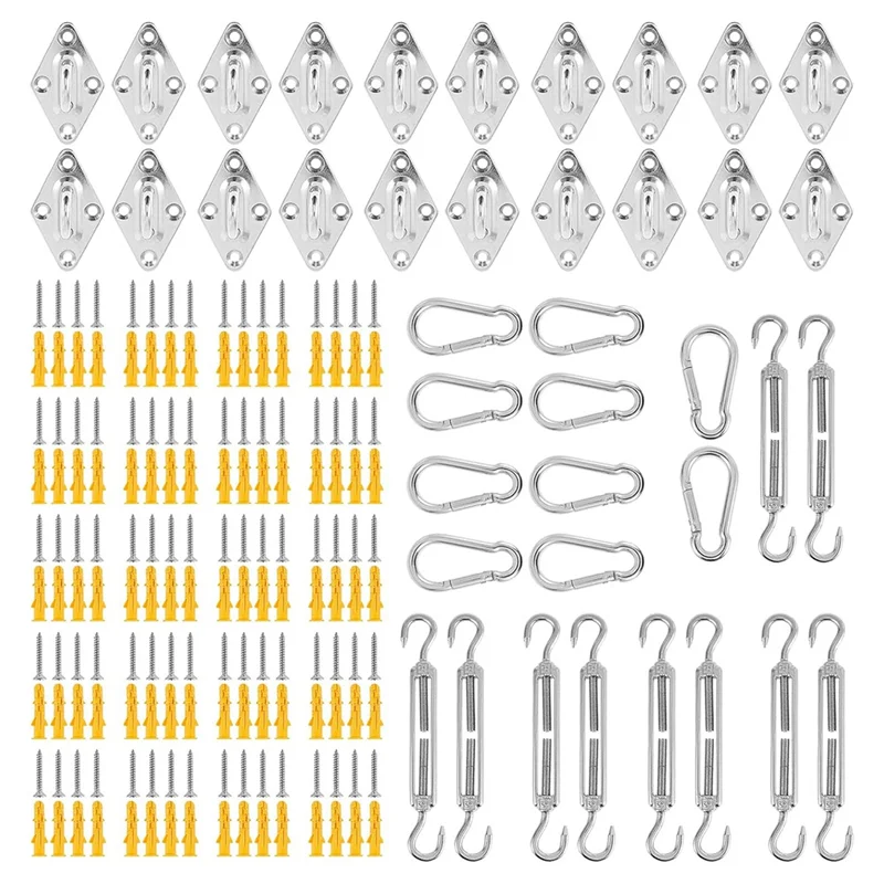 

【Home-Accessories】200Pcs Shade Sail Fixing Kit, Sun Shade Hardware Kit 6 Inch For Triangle Rectangle Sun Shade Sail Installation