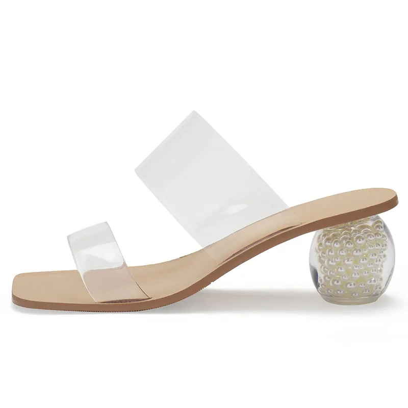 Inside Pearls Orchid Clear Ball Heels Slipper Woman Peep Toe Transparent PVC Slingbacks Slip On Cutout Party Shoes Zapatos image 5