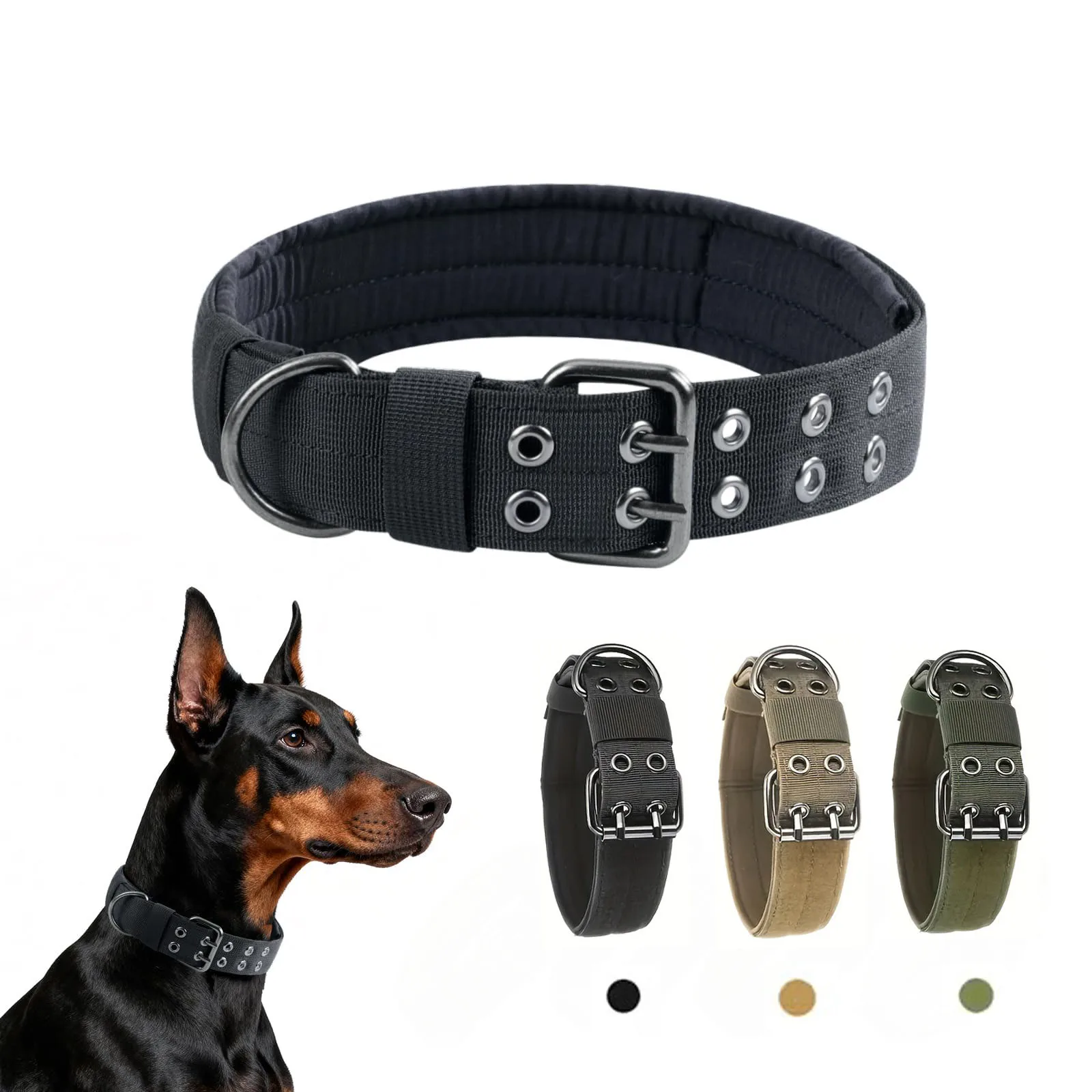 1pc Adjustable Military Dog Collar Metal D-Ring and Buckle Working Dog Collar, Five-Level Adjustment for Medium and Large Dogs