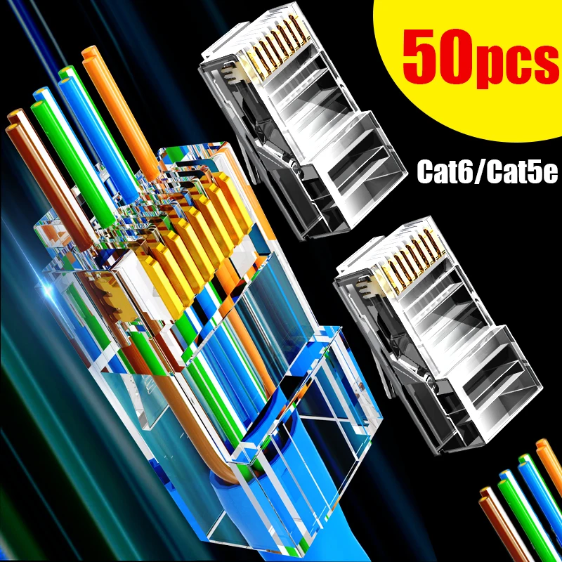 

50-1 шт., коннекторы для сетевого кабеля RJ45 Cat6 Cat5e