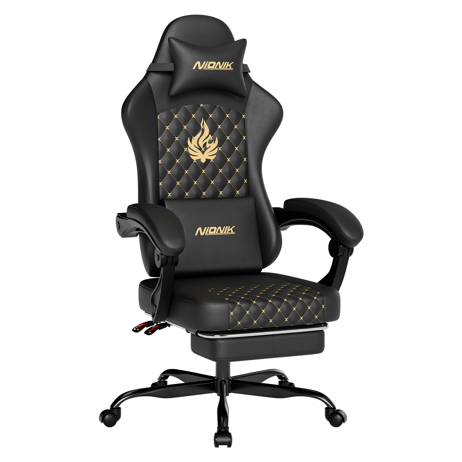 Silla de Juego Ergonómica, Silla de Oficina Giratoria Estilo Racing, Silla de Videojuegos de Cuero PU Ajustable con Respaldo Alto, Reposapiés y Soporte Lumbar con Masaje