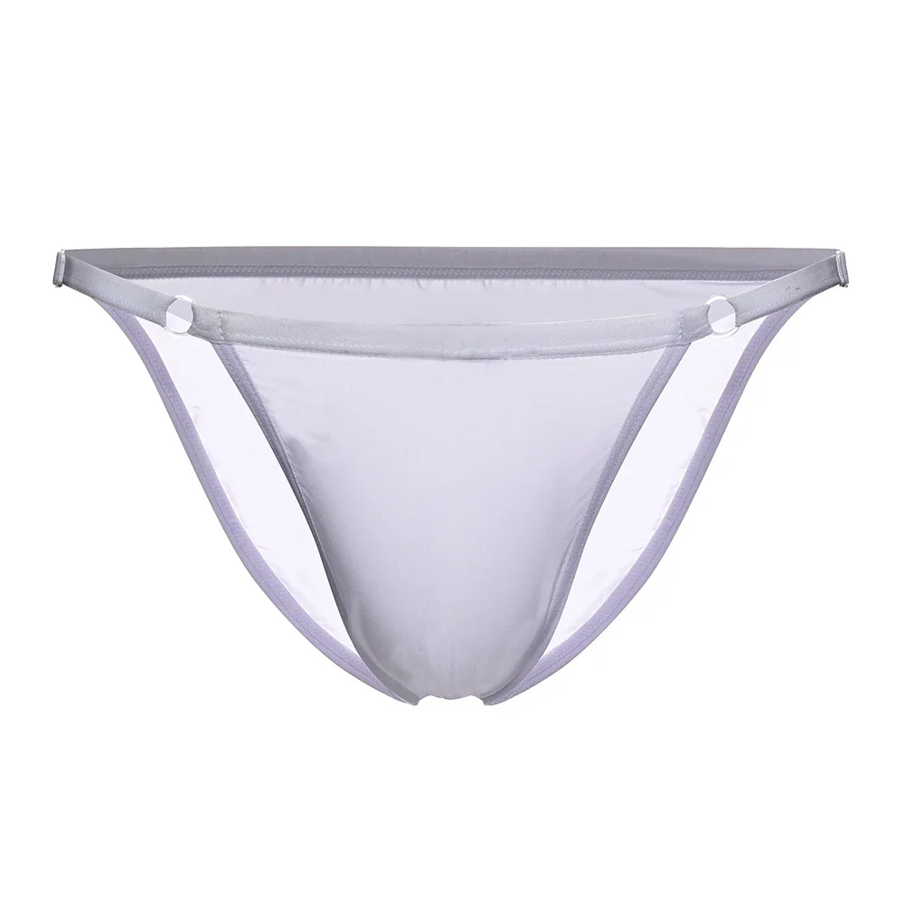 Purple Red White Color Sexy Underwear Men's Adjustable Ice Silk Transparent Low Waist U Pouch Underpants Man