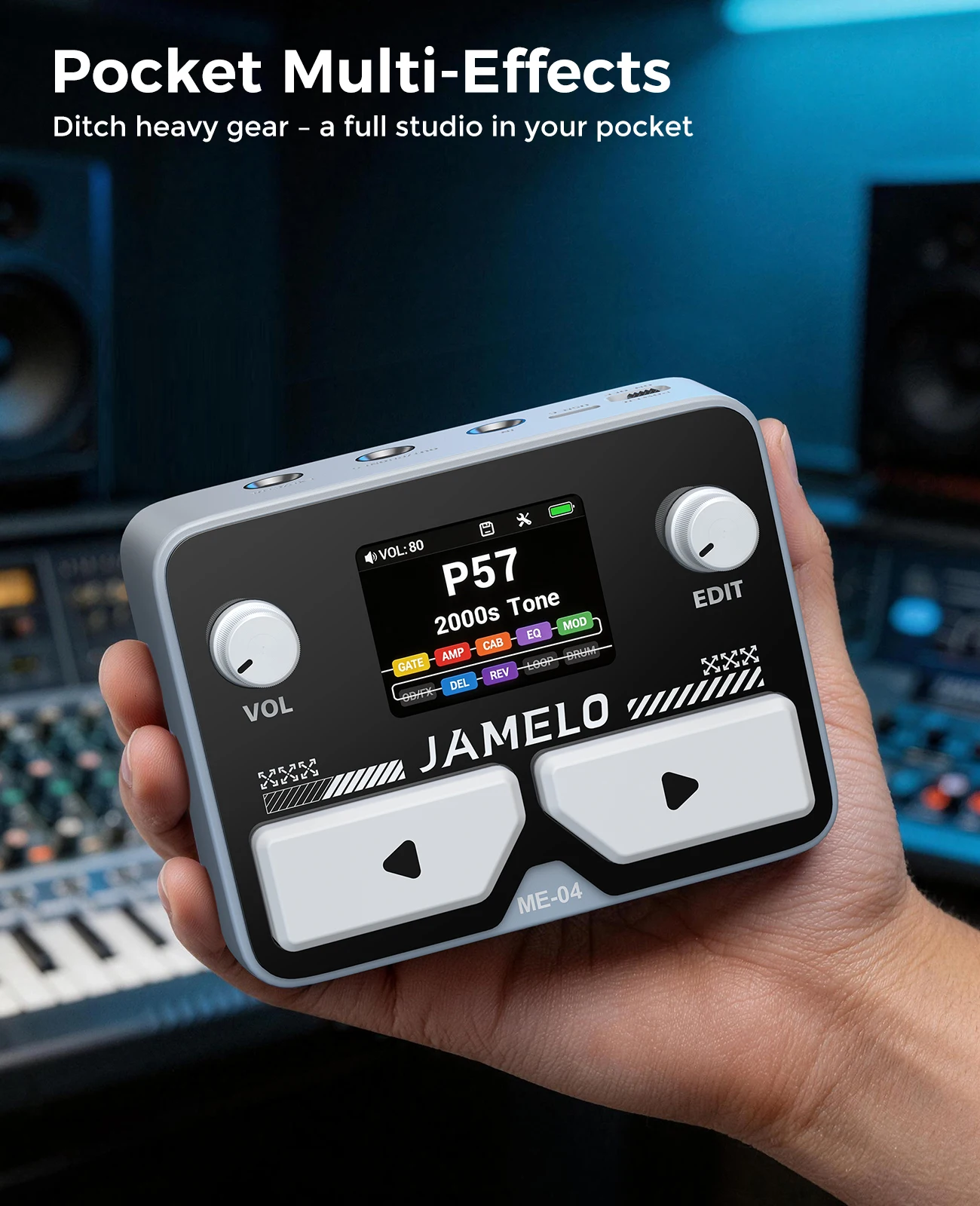 Jamelo Me-04 Mini Electric Guitar Multi-Effect Pedal With10 Simultaneous Modules,100 Drum Patterns& 40-Second Looper,4H Battery