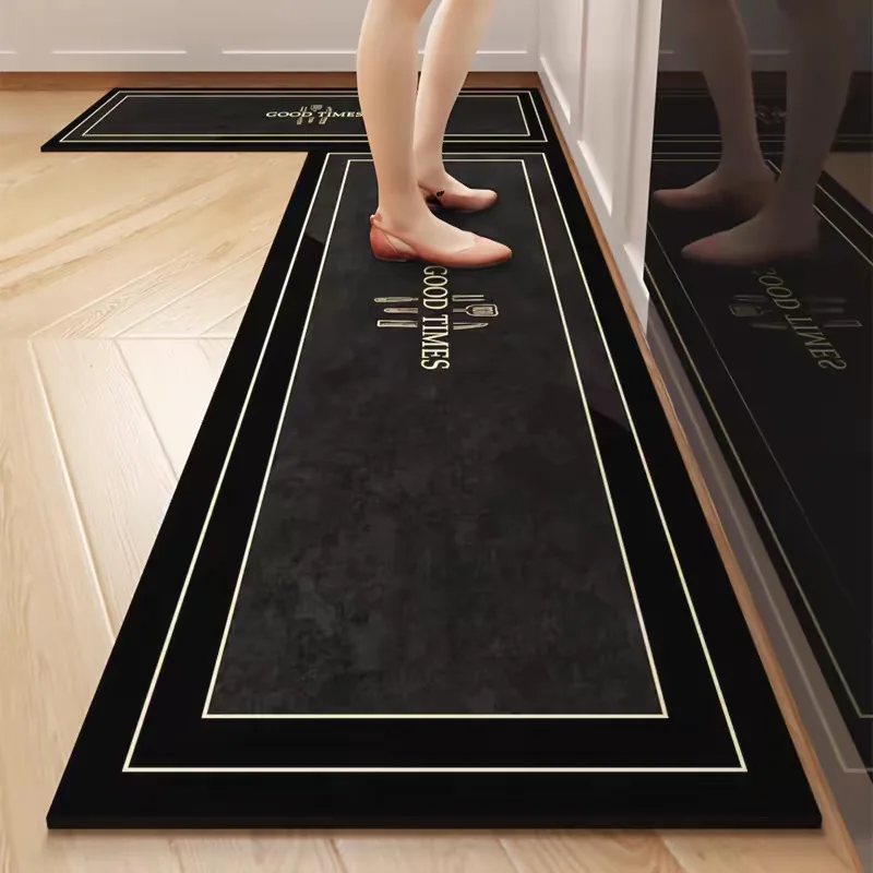 VIKAMA Retro kitchen floor mat, anti slip and oil resistant, kitchen specific Diatom mud mat, household kitchen carpet